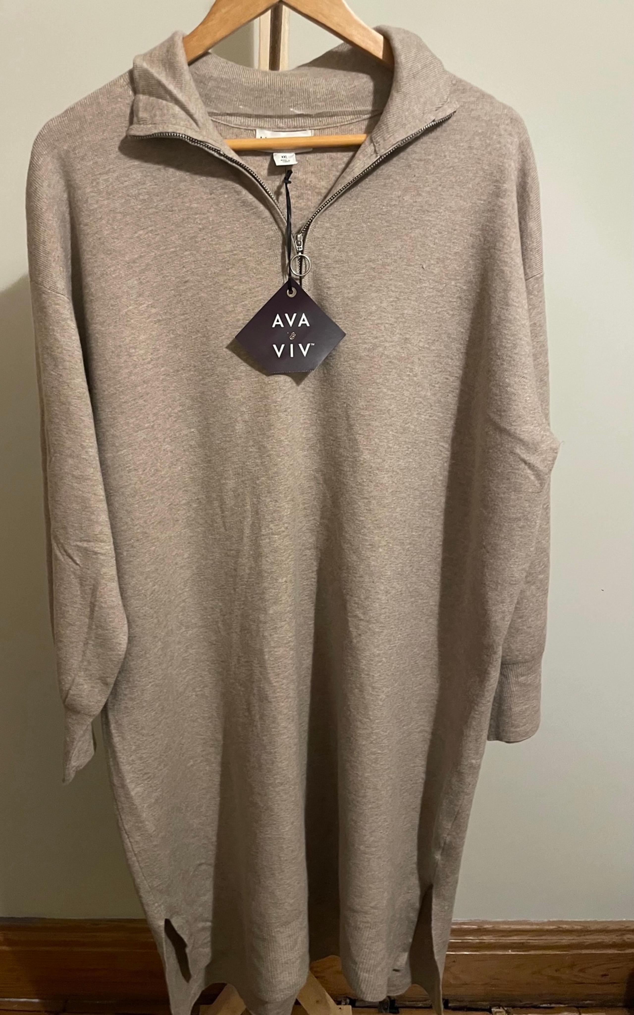 Women's Quarter Zip Long Sleeve Mini Sweater
Dress - Ava & VivT™ Taupe XXL