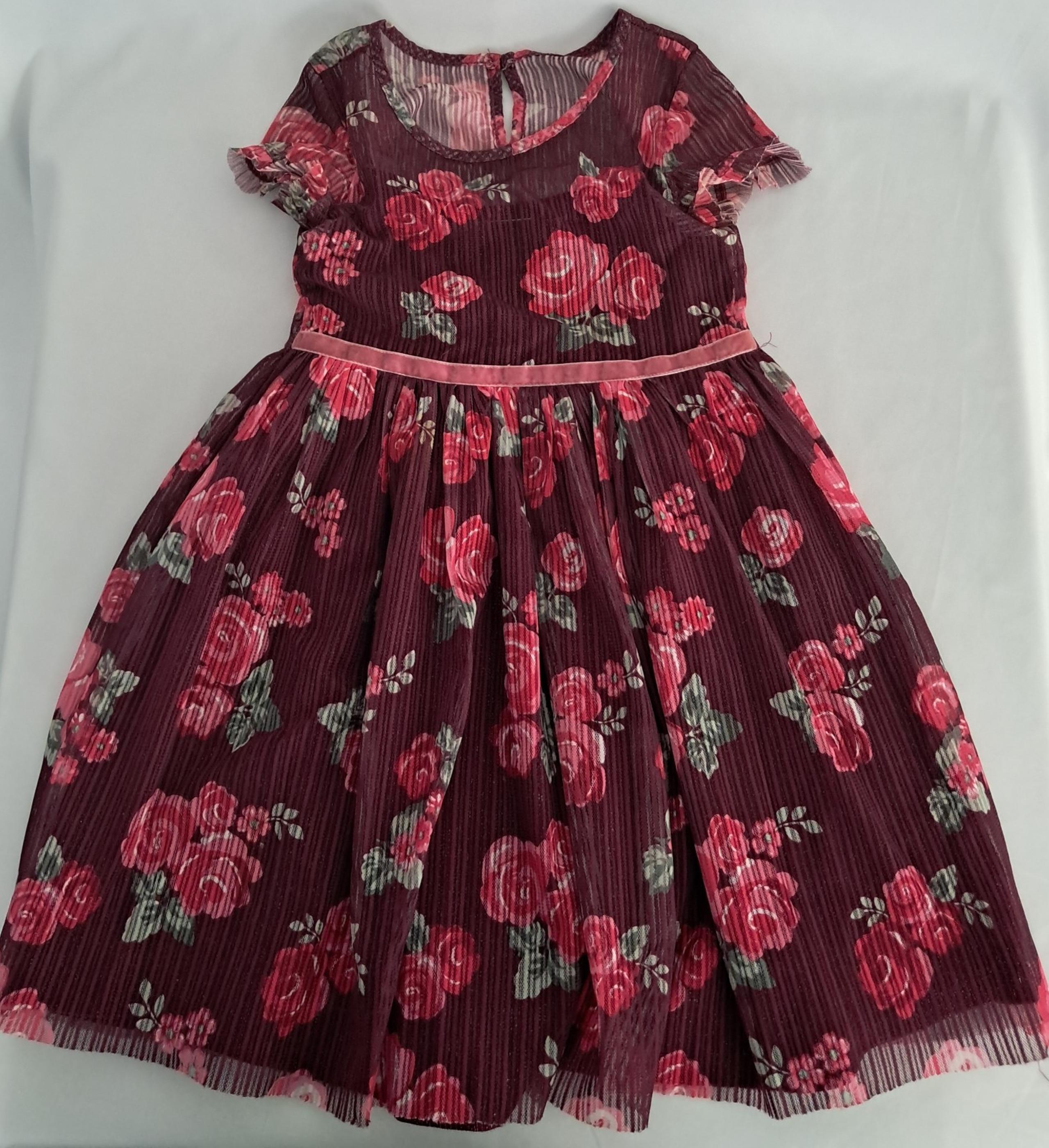 Girls Red Nannette Dress-Floral-Size 6