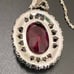 Vintage TRIFARI Ruby Red Cushion Cut Glass Bling Pendant on 925 Chain Necklace