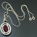 Vintage TRIFARI Ruby Red Cushion Cut Glass Bling Pendant on 925 Chain Necklace