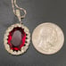 Vintage TRIFARI Ruby Red Cushion Cut Glass Bling Pendant on 925 Chain Necklace