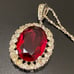 Vintage TRIFARI Ruby Red Cushion Cut Glass Bling Pendant on 925 Chain Necklace