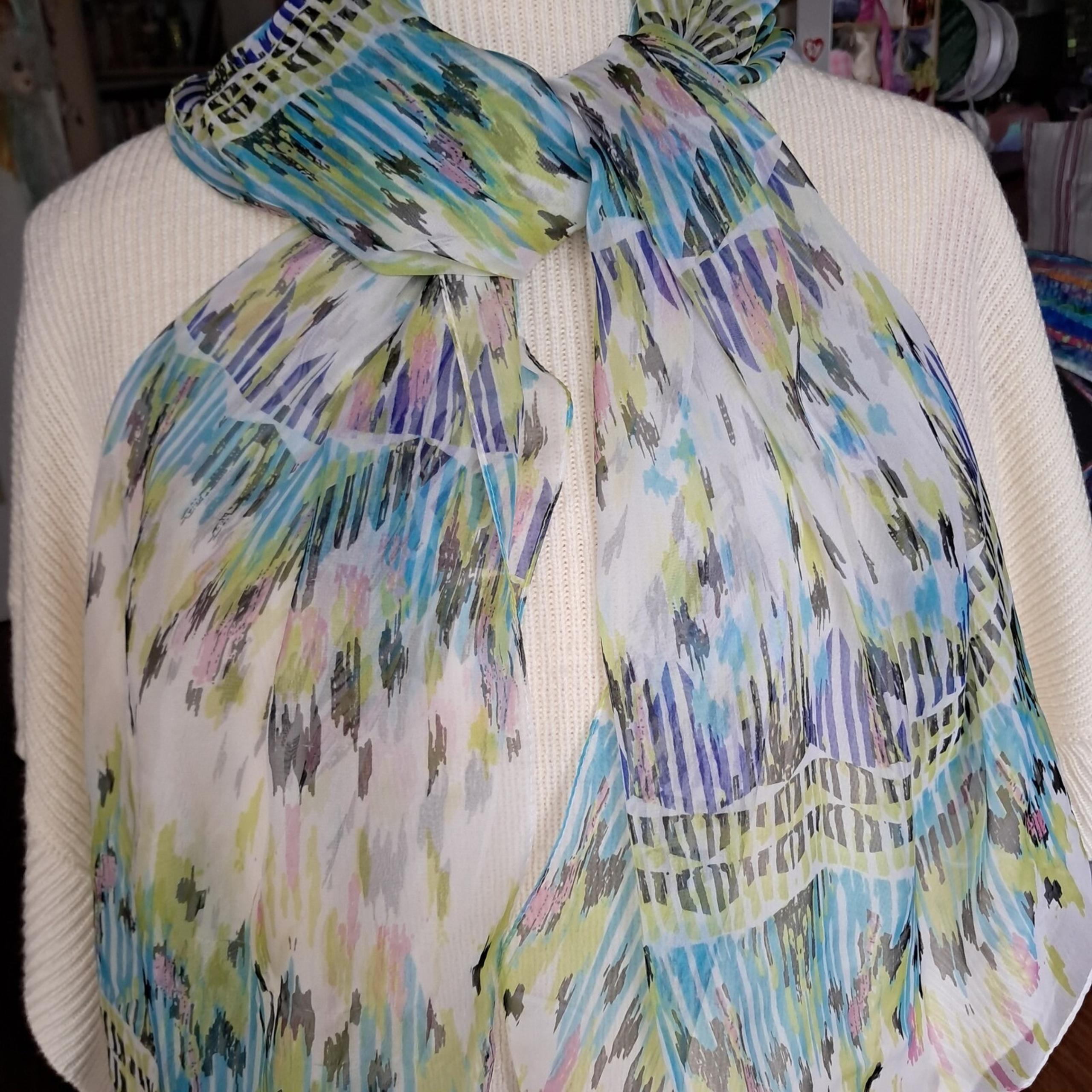 Chiffon Scarf Lightweight Sheer Oblong Shawl Wrap Abstract Print 72x21