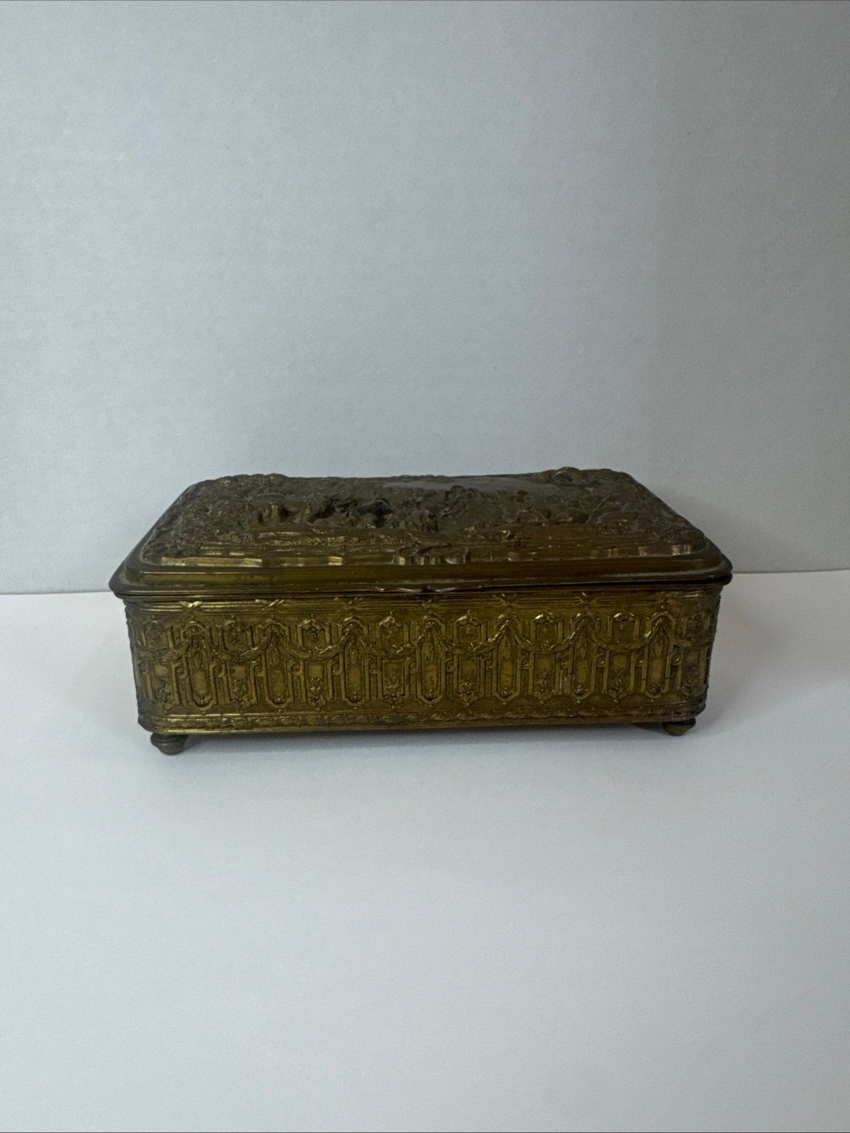 Antique Jennings Brothers JB Vintage Brass Desk Jewelry Trinket Box