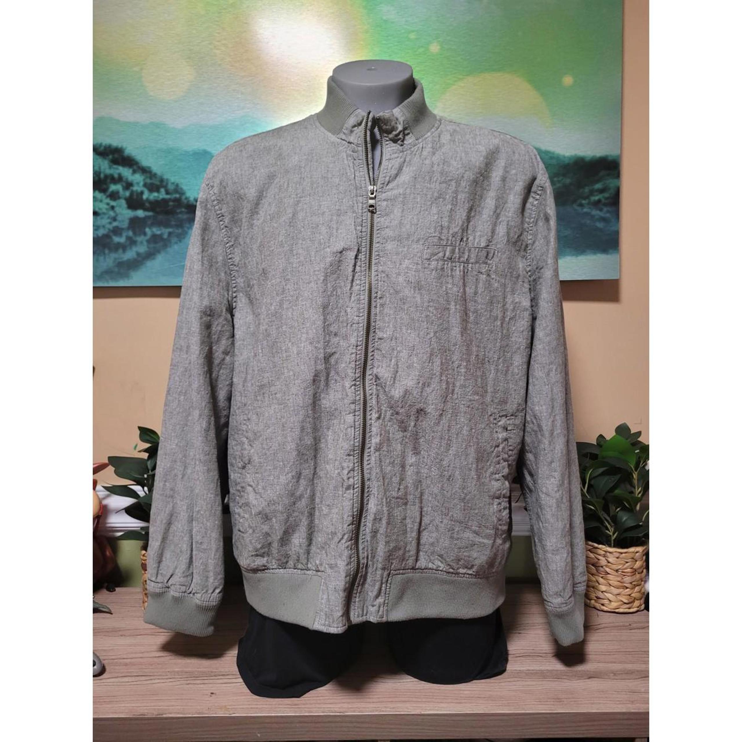 Banana Republic Linen Bomber Jacket Olive Green Mens 2XL Vintage