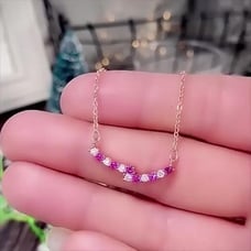 18K Rose Gold Pink Sapphire Necklace 2ct Diamond Womens Gemstone Chain Jewelry
