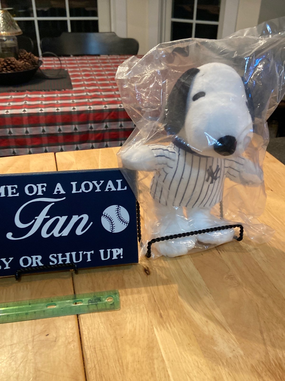NY Yankee Snoopy Stuffed Collectible and Wood Sign