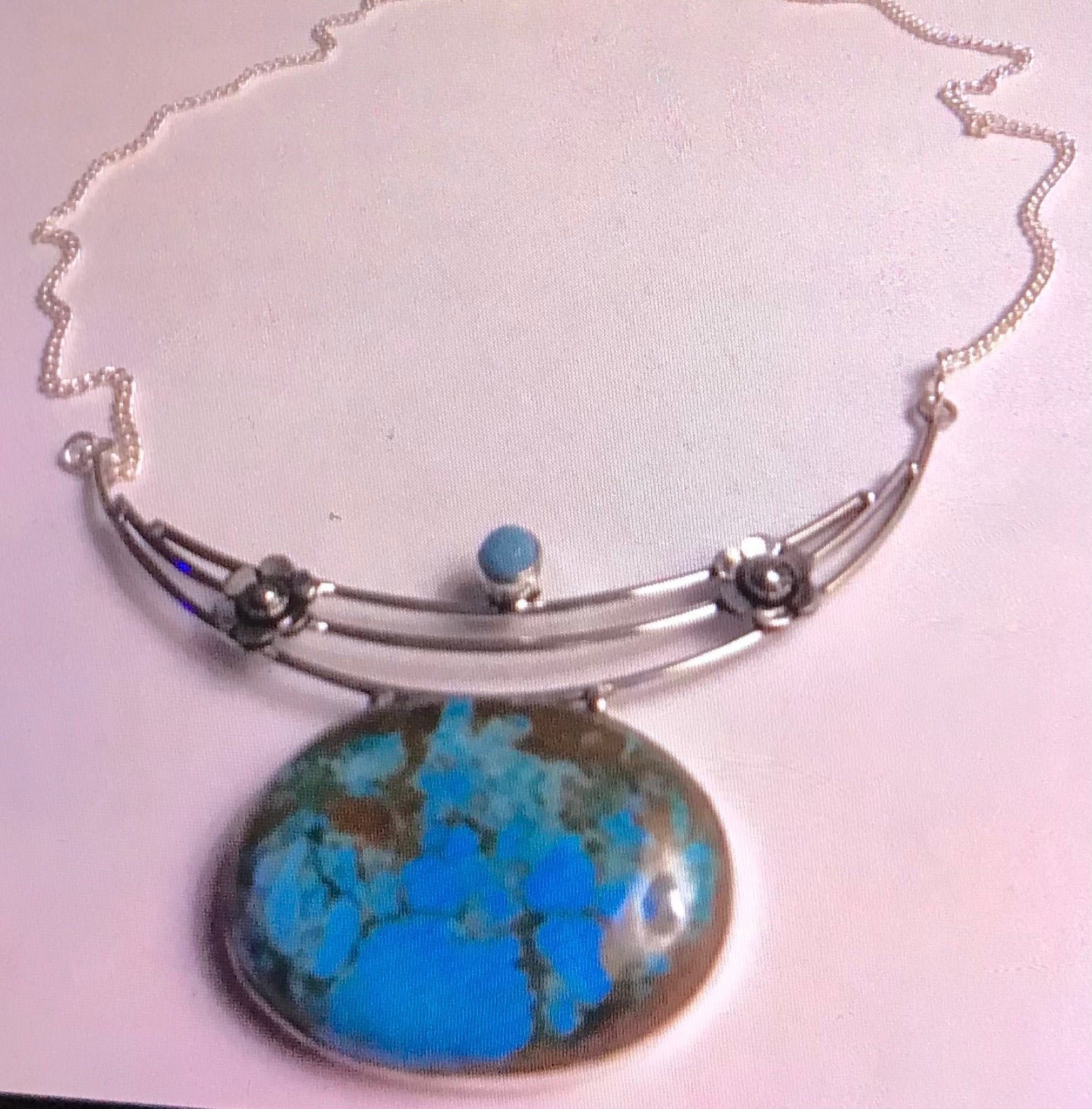 Unique 925 Sterling Silver Turquoise Larimar Necklace