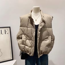 Beige No-Collar Down Vest