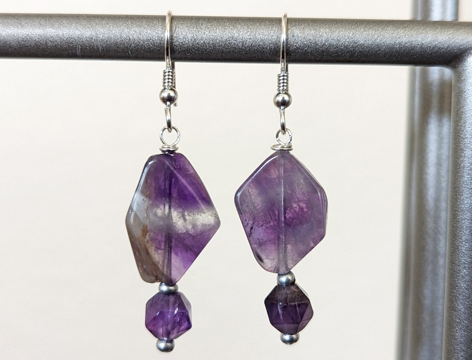 Sterling Silver Purple Amethyst Abstract Earrings