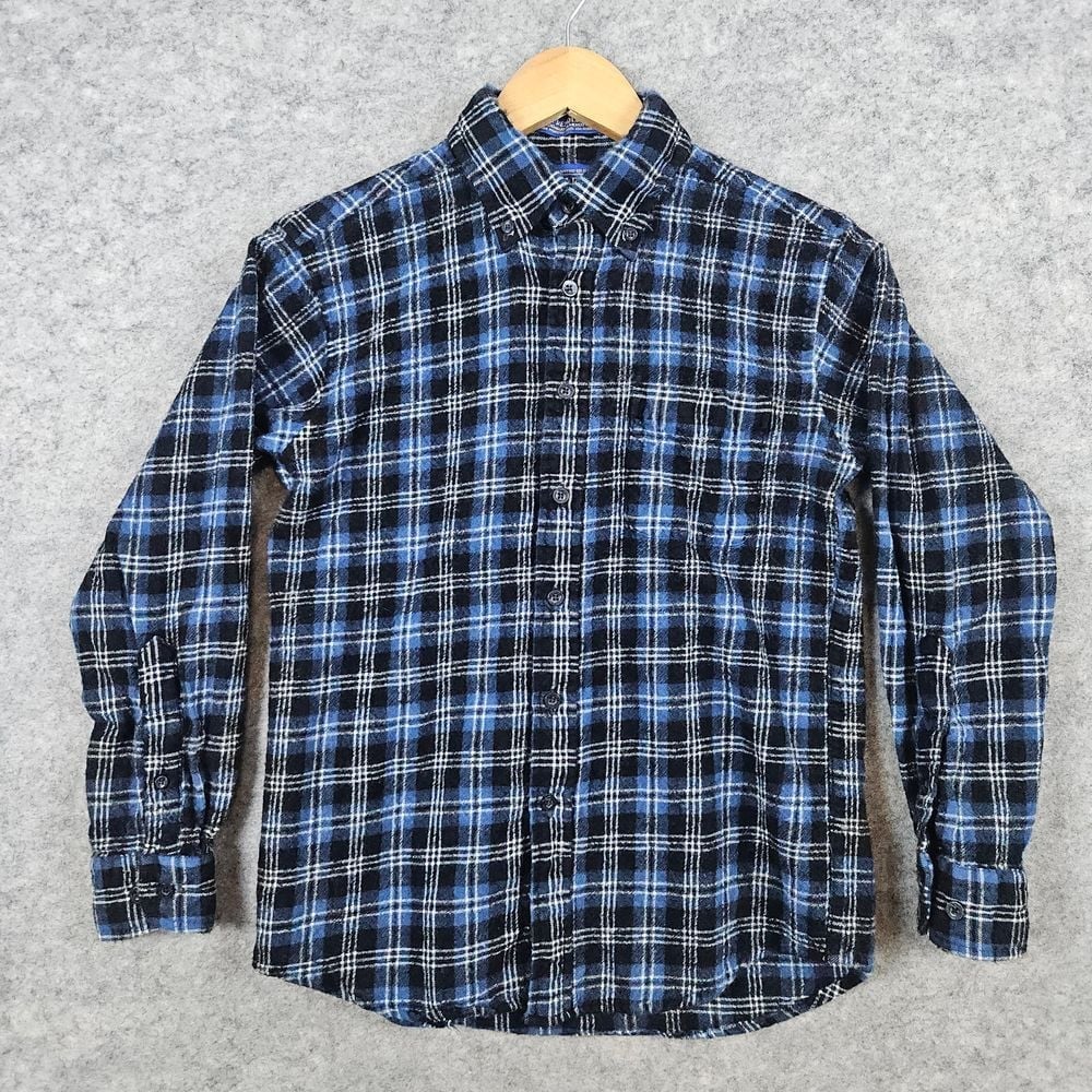 Sir Pendleton Boy's Size M Blue Plaid Wool Shirt Heavy Warm Outdoors Winter
