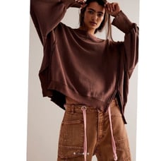 NWT We the Free Camden Distressed Chocolate Love Sweatshirt Size XS Brown