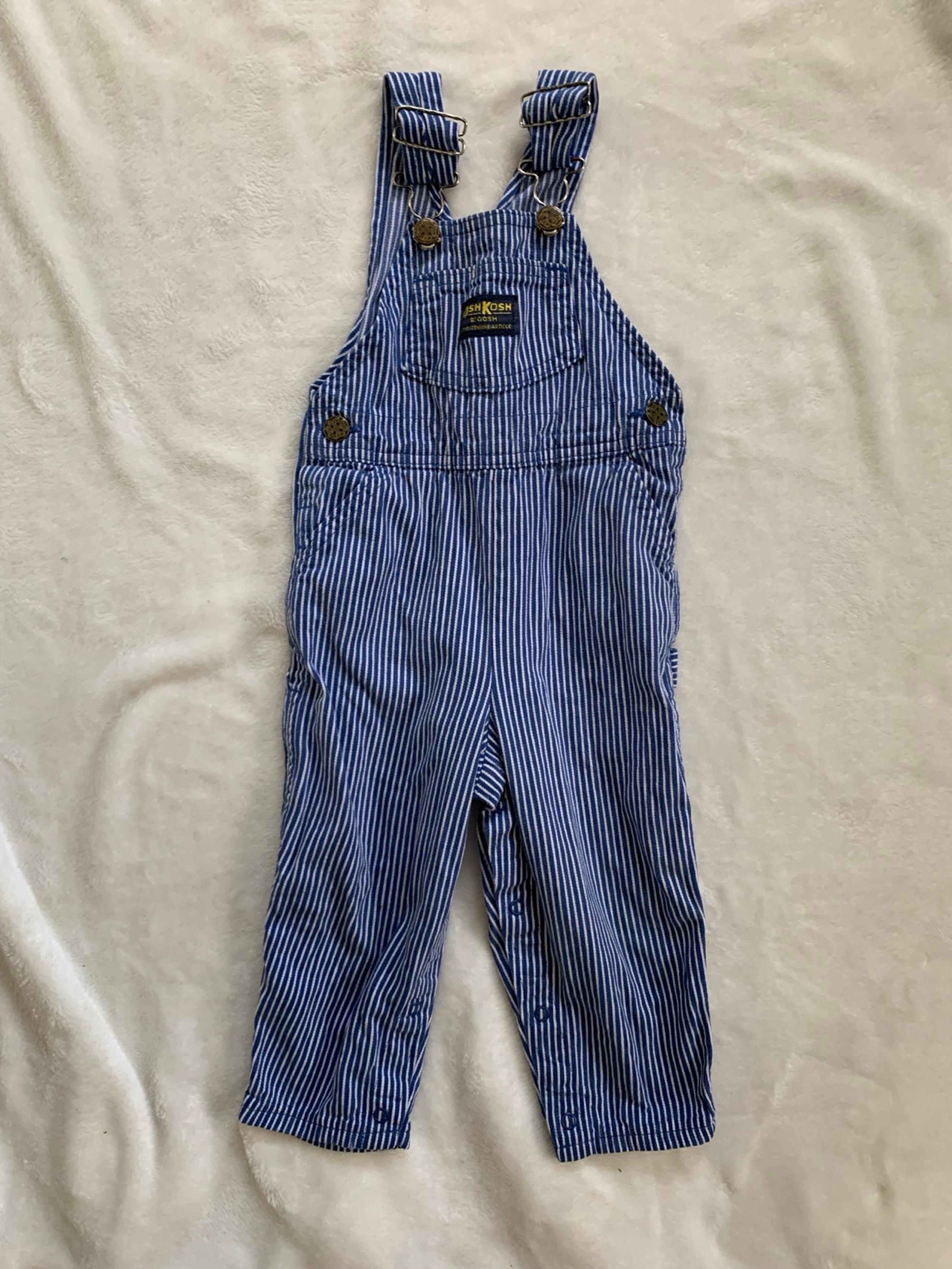 Vintage OshKosh Railroad Stripe Blue Overalls Made in USA Size 2T vestbak