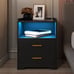 Black Nightstand with Charging Station,Night Stands with 2 Drawers