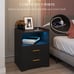 Black Nightstand with Charging Station,Night Stands with 2 Drawers