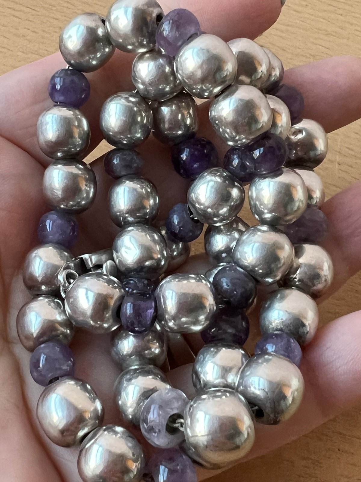 VINTAGE TAXCO MEXICO 925 STERLING SILVER & PURPLE AMETHYST BEADS NECKLACE 51 GR