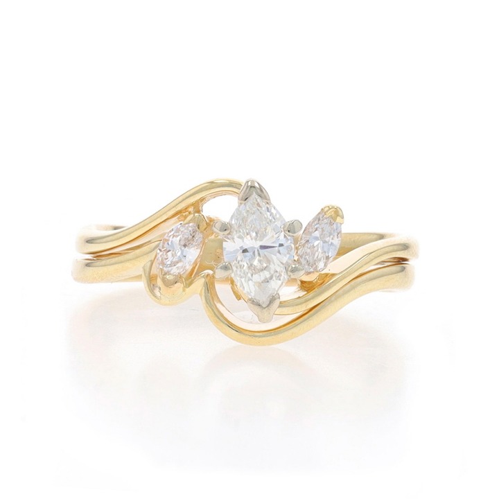 Yellow Gold Diamond All-In-One Engage Wed Ring 14k.5ctw Three-Stone Bypass V3906