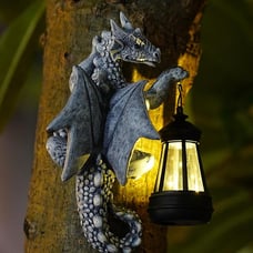 Dragon Tree Hugger Garden Statue with Solar Lantern - 9.3 Inch