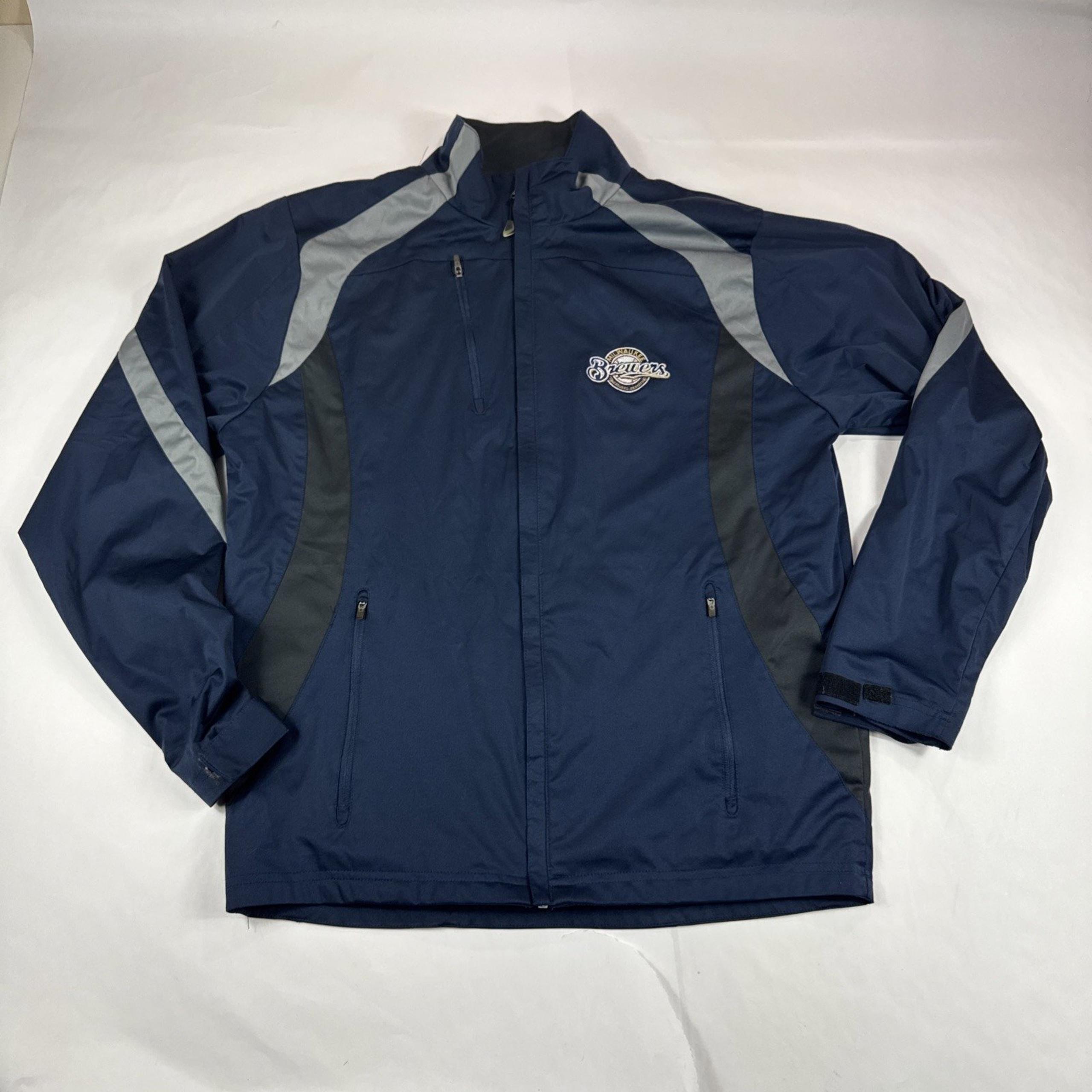 Milwaukee Brewers Zip Up Jacket Mens M Antigua Blue Windbreaker Coat MLB READ