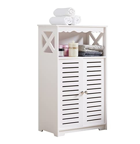 Kings Brand Furniture - Carol Wood Bathroom Floor Storage Cabinet, White
