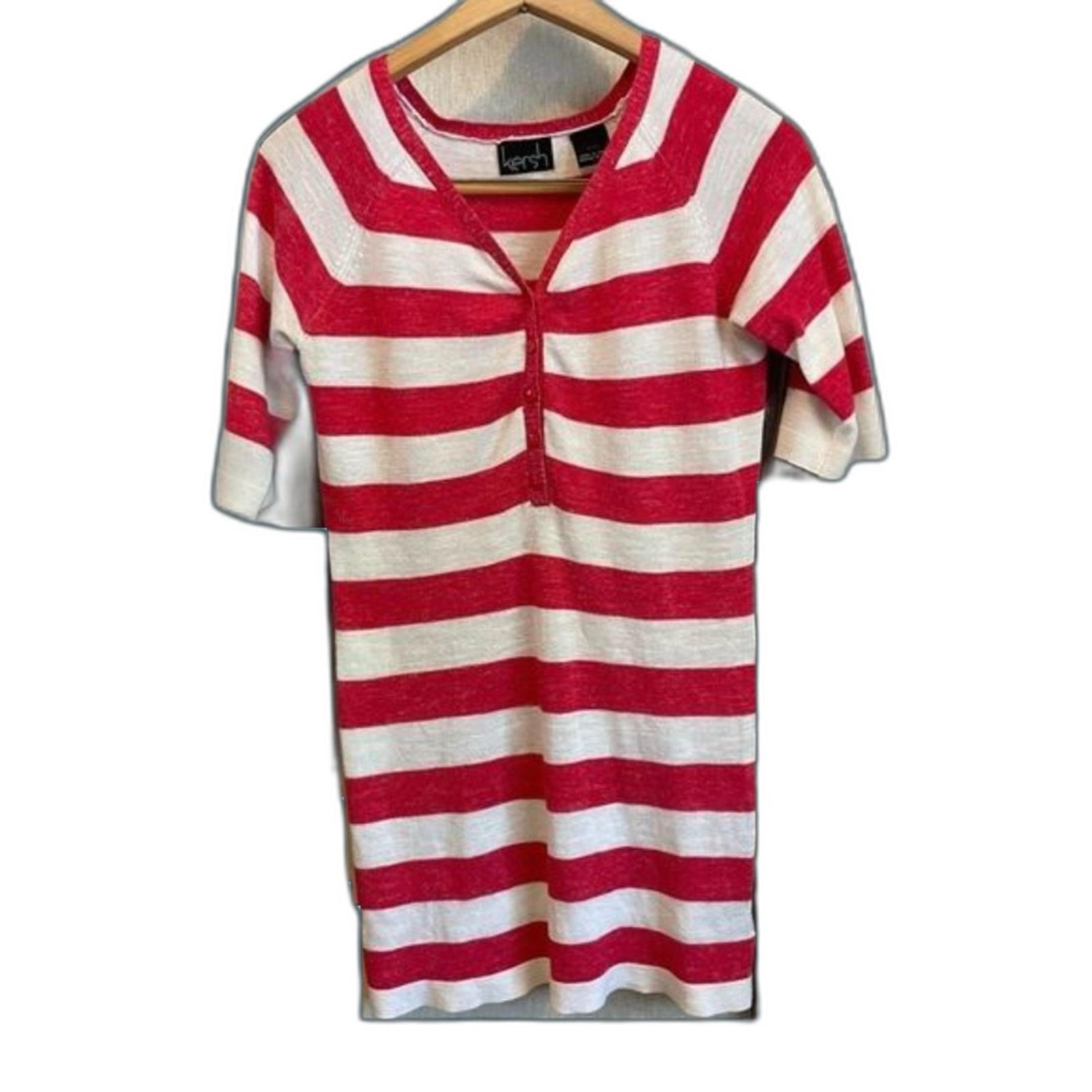 Kersh mini sweater dress top red white striped 3/4 sleeve knit lightweight