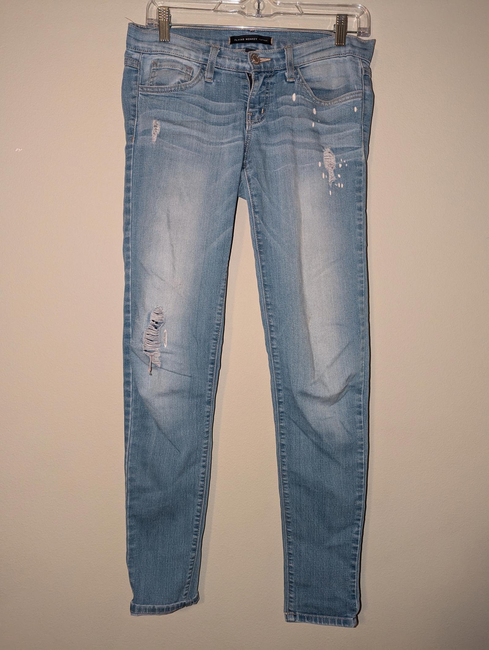 Flying Monkey Platinum Womens Jeans - Stylish Light Wash Distressed Size 25 (2)