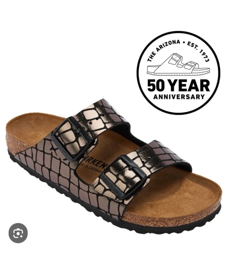 Birkenstock Arizona Gator Gleam Black Two-Strap Comfort Sandal 6.5 US 37 EU 24cm