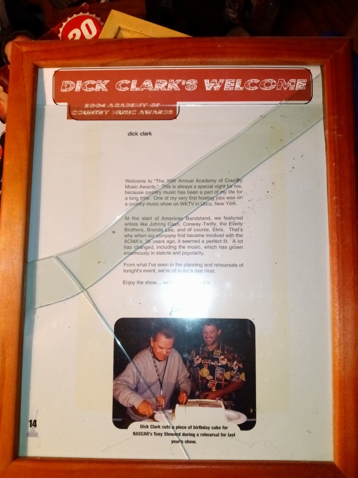 Dick Clark letter and pic with Tony stewart