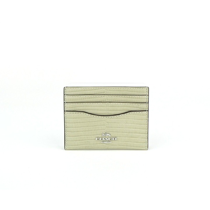 Coach Pale Green Lizard Embossed Leather Slim ID Card Case NWT CR844