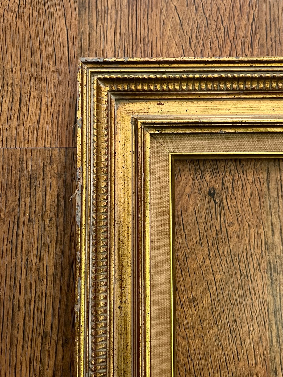 VTG Solid Wide Wood Ornate Gold Beveled Linen Liner Made Germany Picture Frame