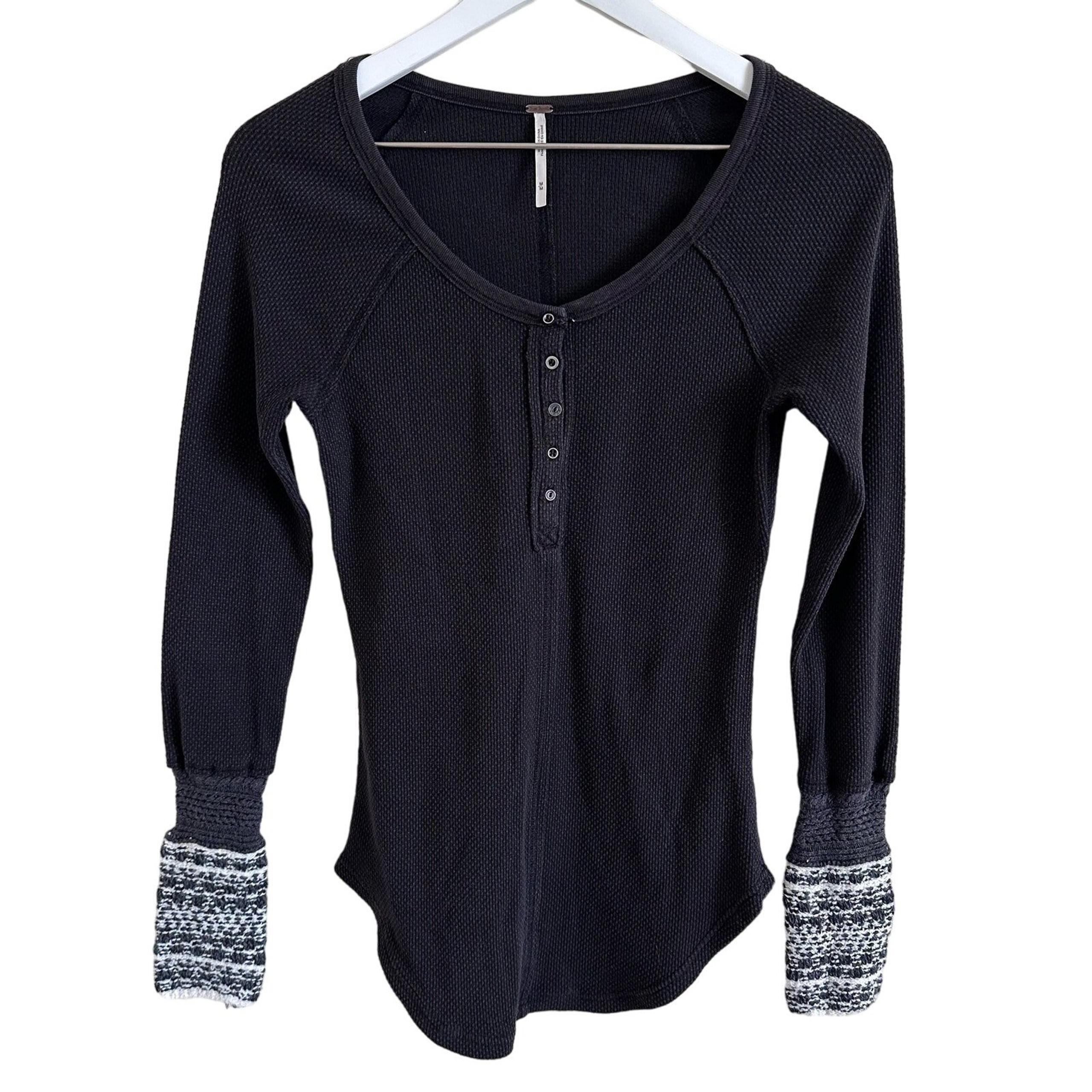 Free People Waffle Knit Henley Long Sleeve Size Medium