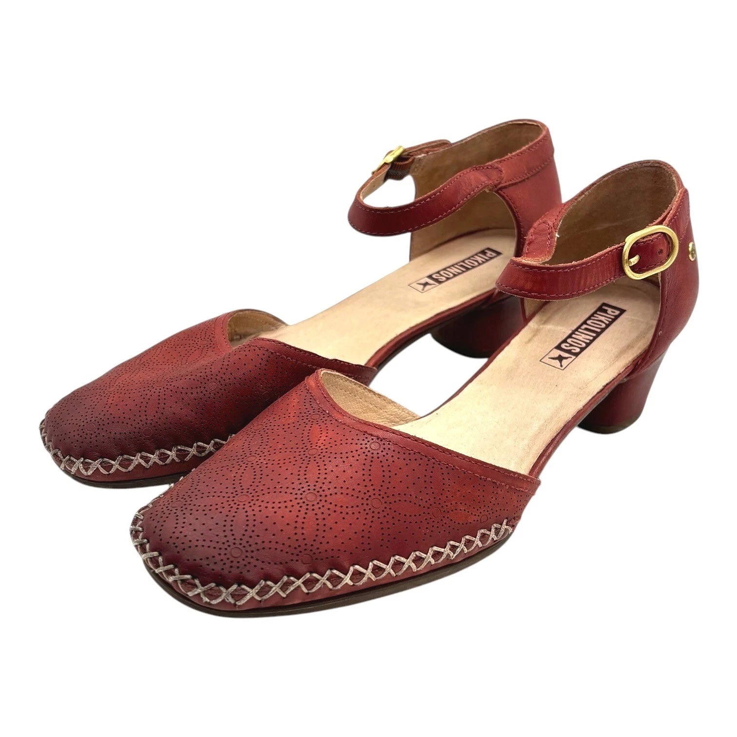 PIKOLINOS Gomera Mid Heel Court Shoe 40 9 9.5 W6R-5911 Perforated Floral Low 1.5