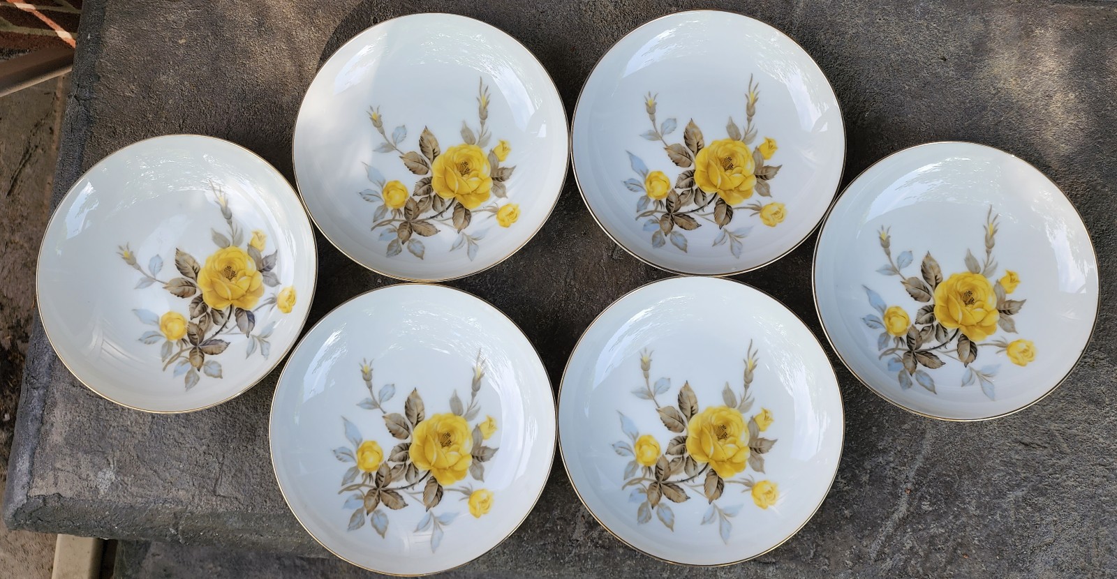Vintage Sango China Cotillion Yellow Rose Soup/Salad Bowls Set of 6. Japan
