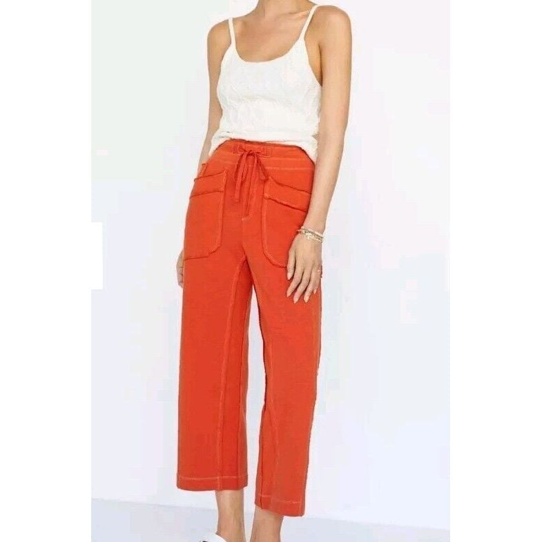 Anthropologie Daily Practice Utility Pants Size XS Orange Boho Wide Leg Crop