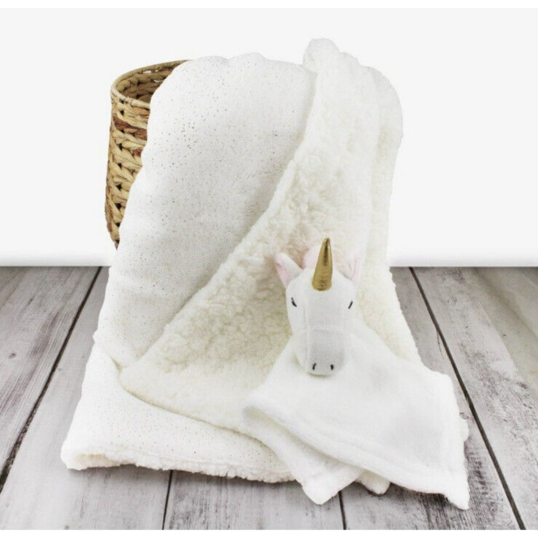 New Lila & Jack White Unicorn Gold Dot Baby Blanket Security Plush Lovey Set