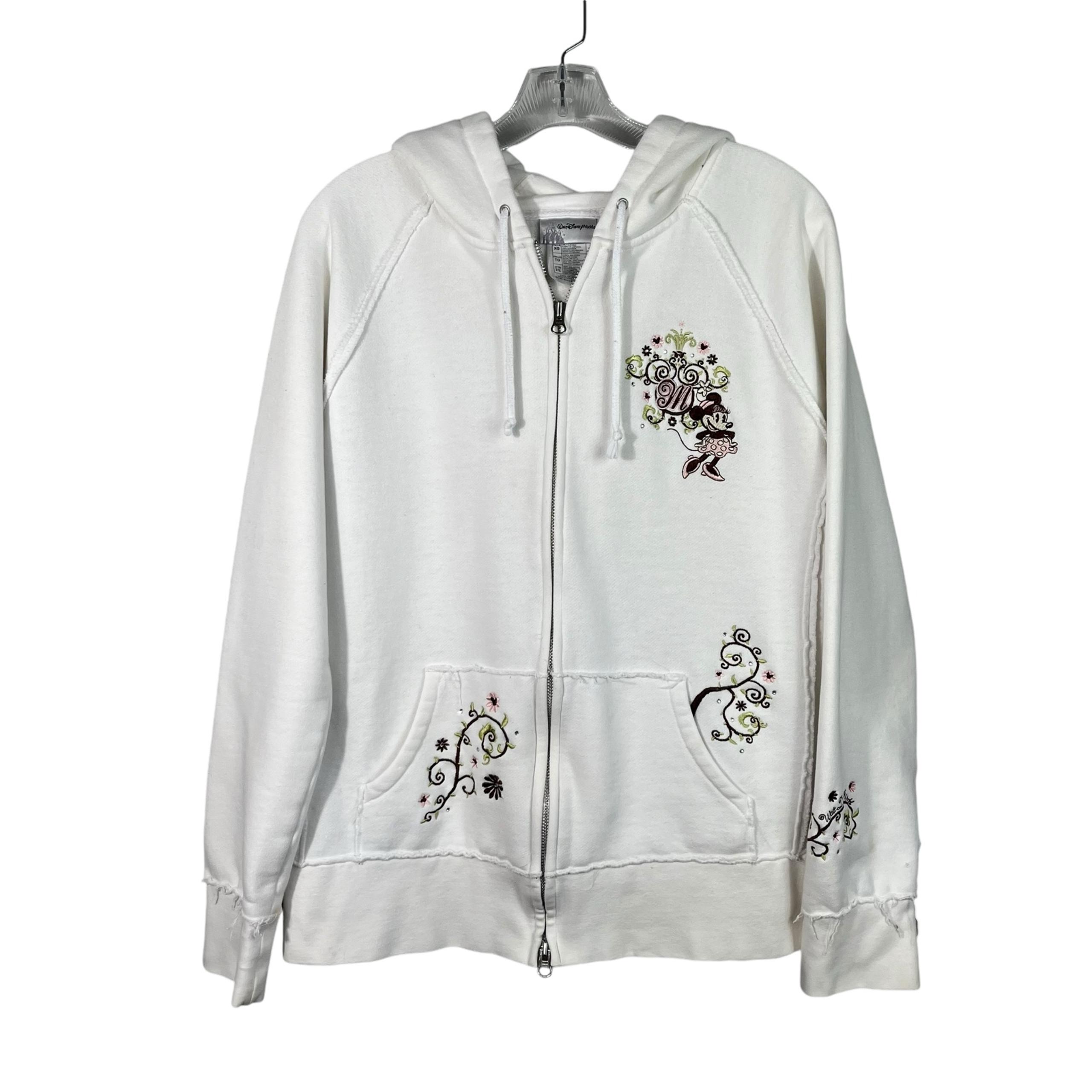 Disney Parks Y2K White Minnie Mouse Embroidered Full Zip Fleece Jacket XL