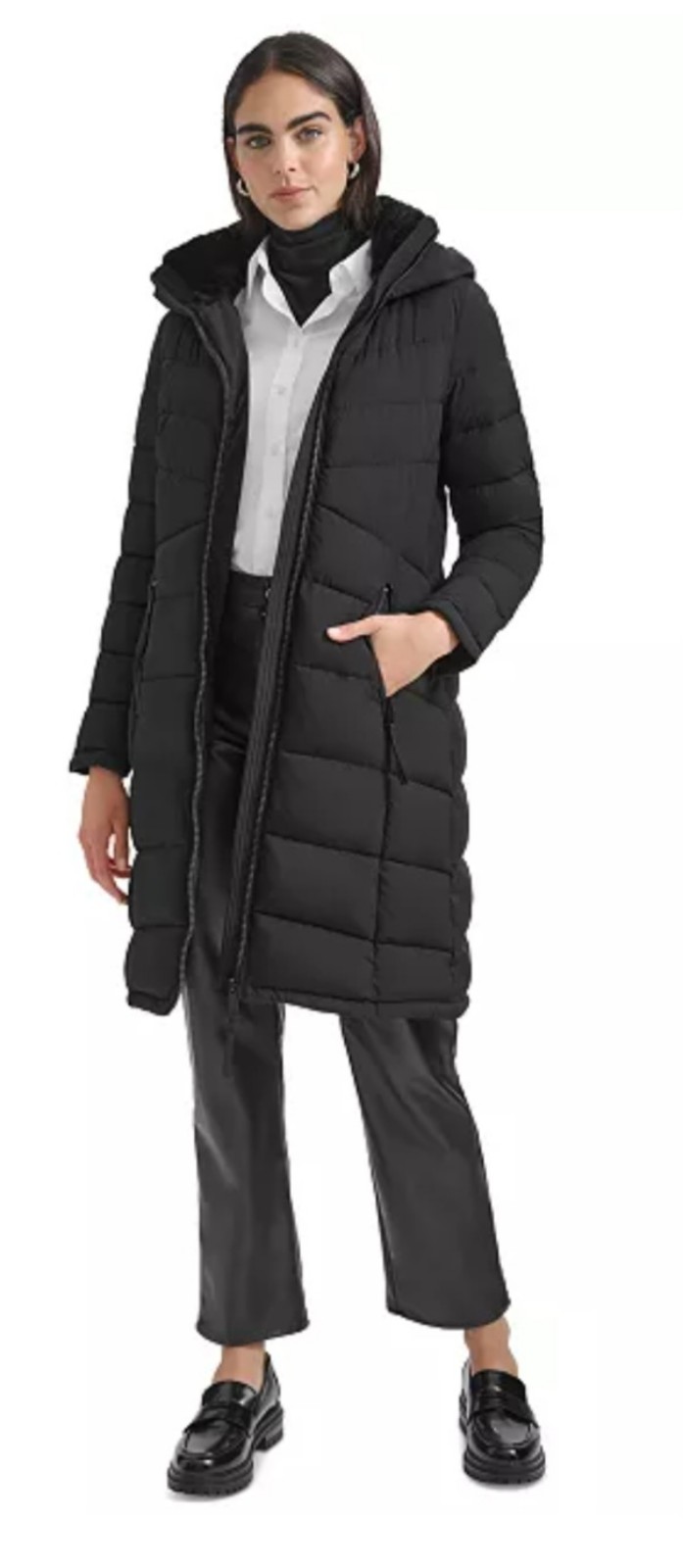 Calvin klein Puffer Coat jacket, mid-length style with removable fux hood, NWT.