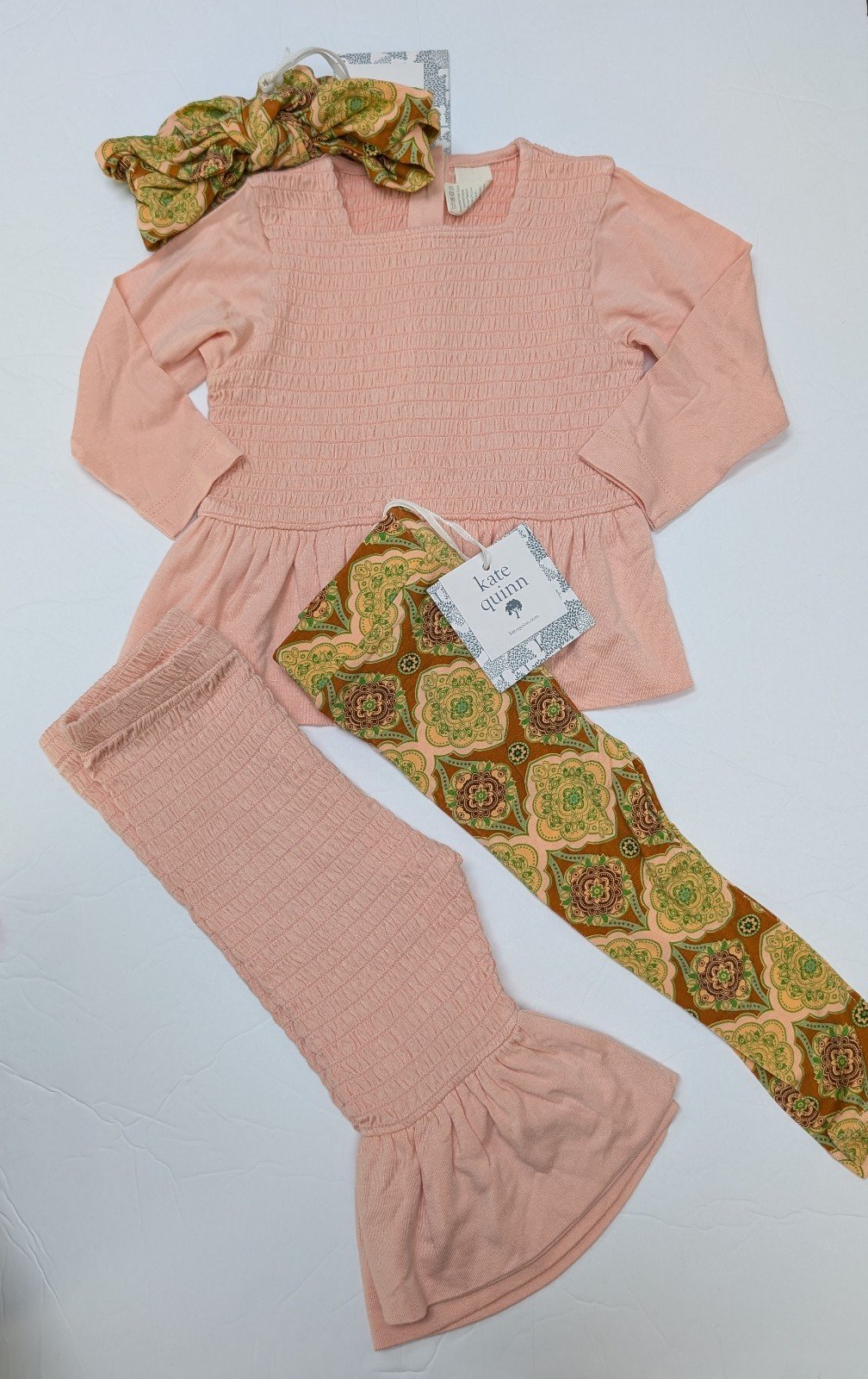 Kate Quinn Woods Pink Smocked Pants Top Set Alice Wallpaper Leggings Bundle 6-12