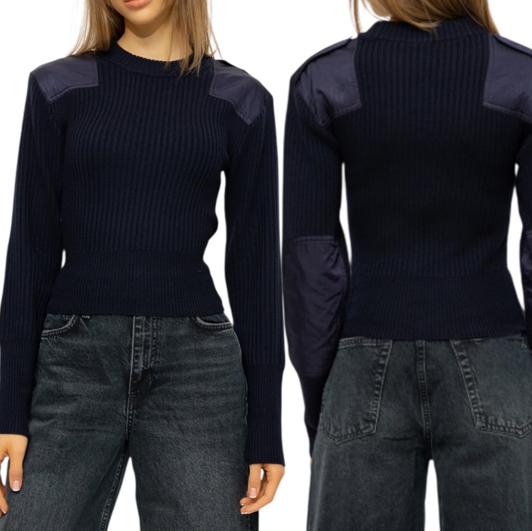 Rag & Bone Nikole Wool Ribbed Crewneck Military Army Style Sweater Small Blue