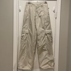 Young LA Womens Retro Cargo Joggers W222 Size Small Beige Pockets Parachute