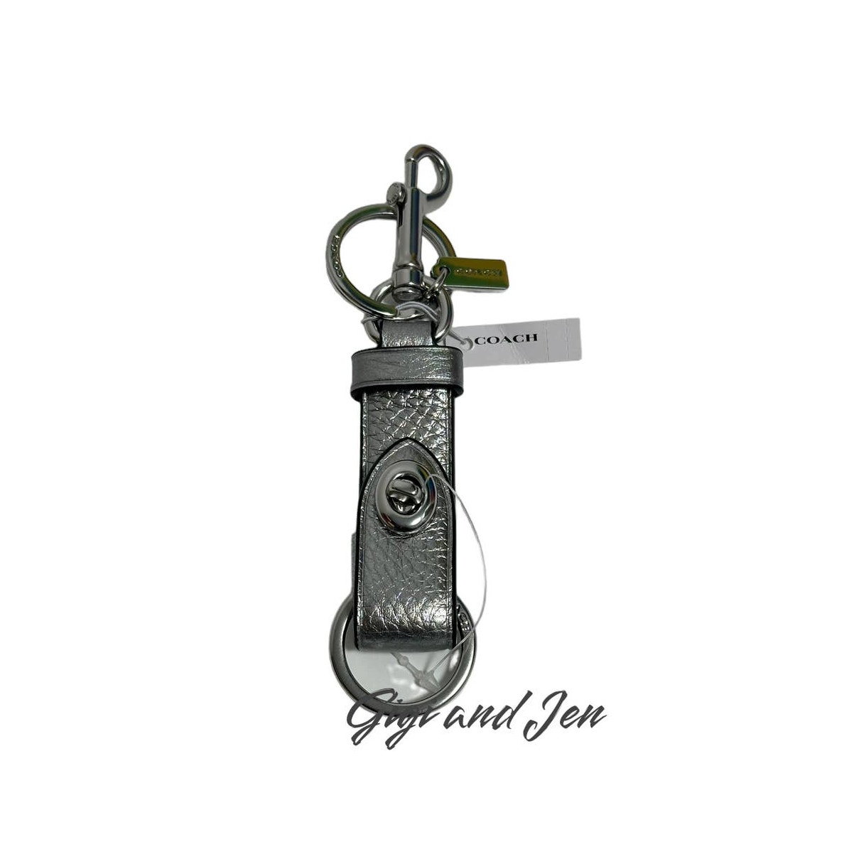 Coach Trigger Snap Bag Charm Key Chain Silver Metallic Ash