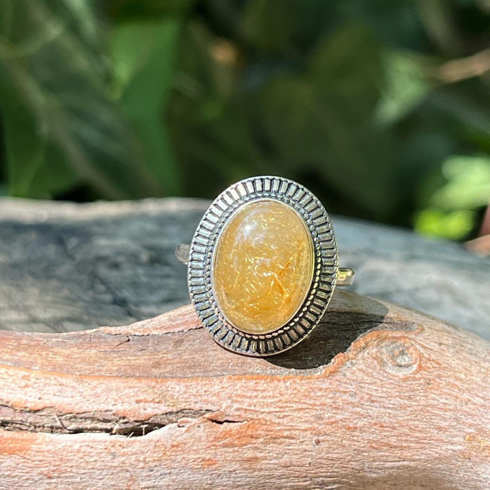 Sterling silver adjustable gold‎ rutile ring