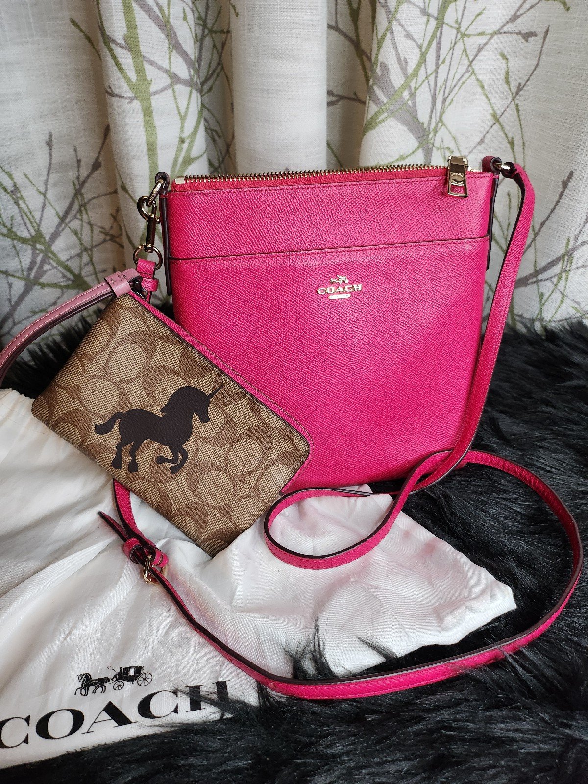 COACH pebble leather pink Crossbody