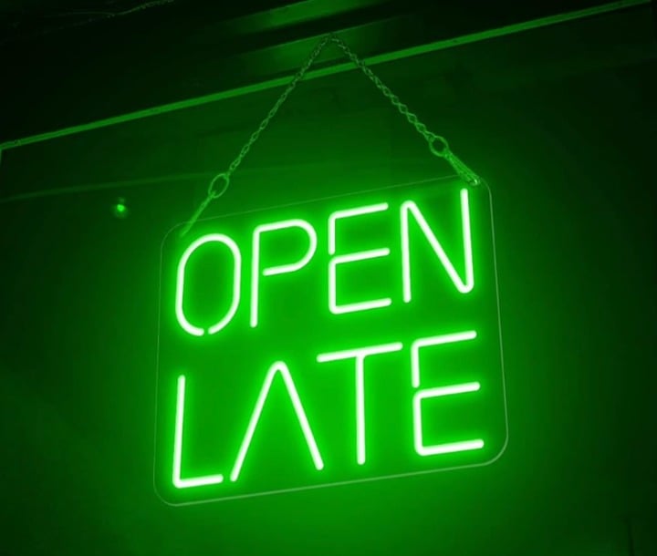 Vivid Bright Green “Open Late” LED Night Light Store Shop Bar Wall Party Decor