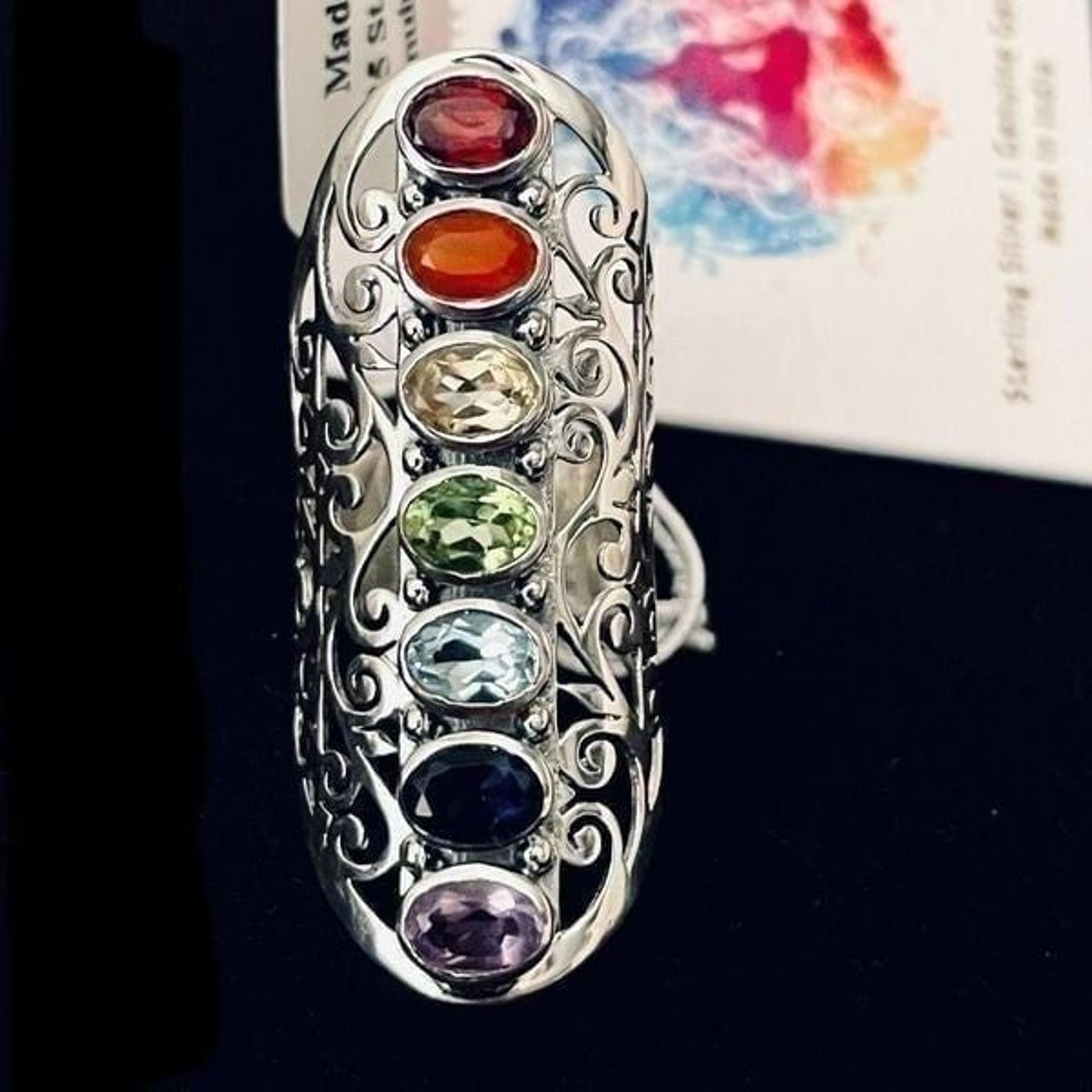 NWT The Seven Chakras Sz 8 Sterling silver fabulous & rare ring made in India