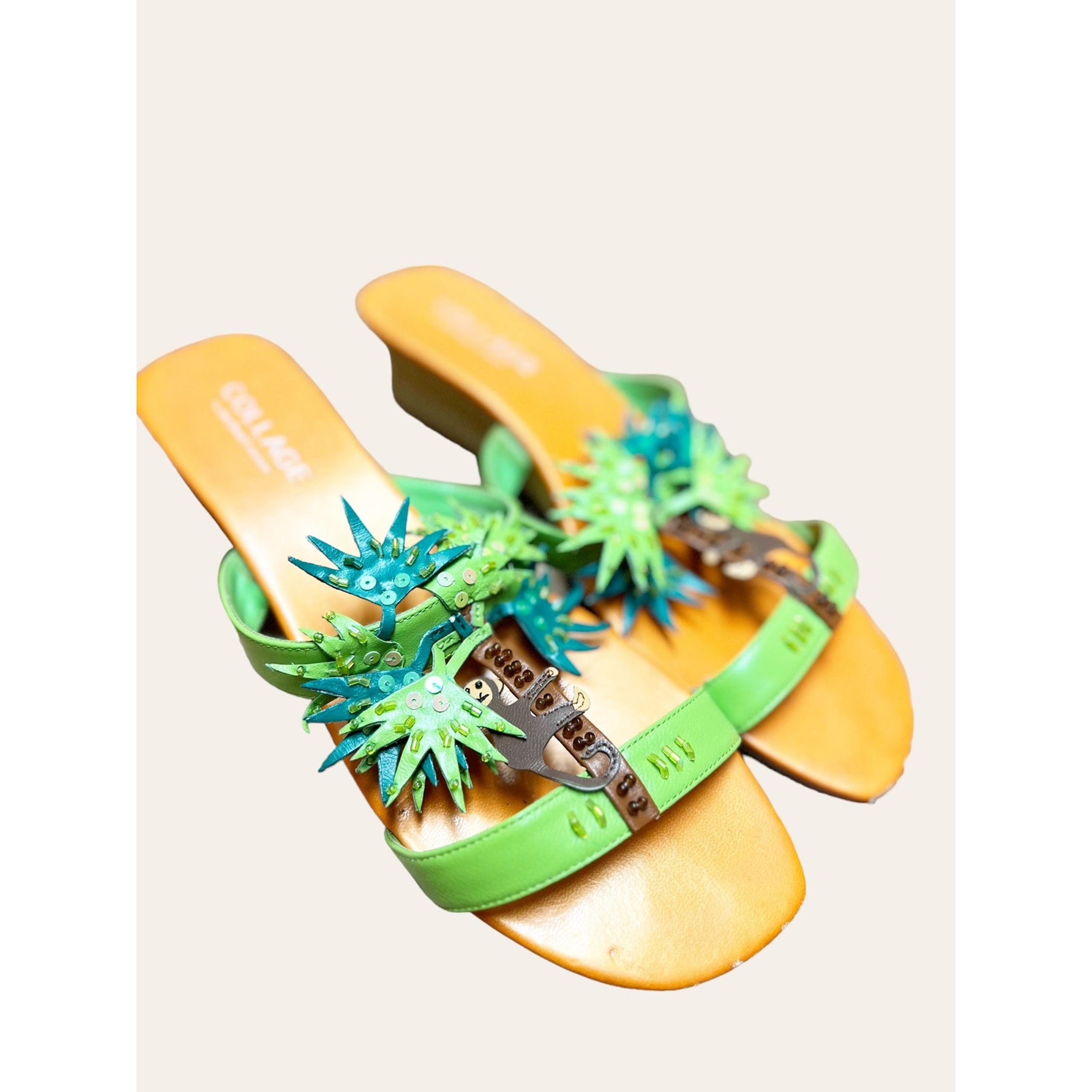 Rare Vintage Collage by Michael Simon Jungle Wedge Sandal Size 8