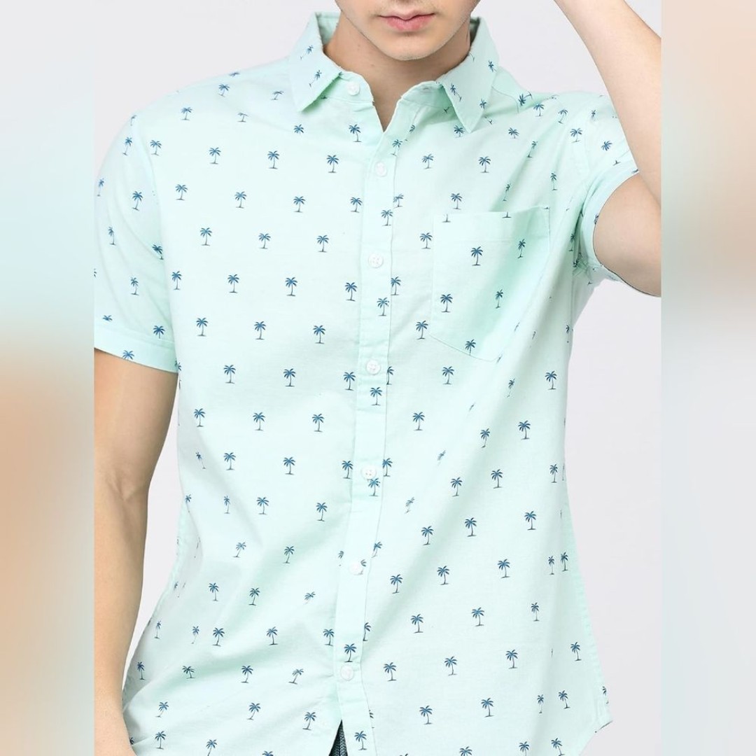 Cactus Man- Men's NWT Blue Palm Tree Short Sleeve Button Down Shirt Size XL