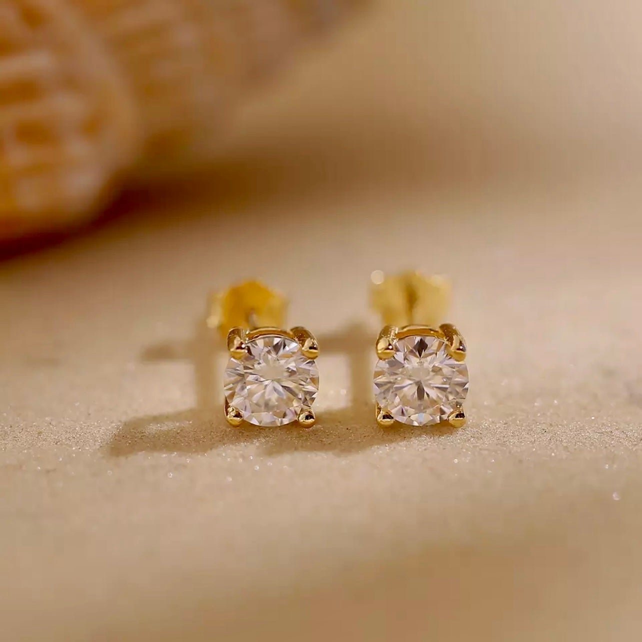 14K Yellow Gold 6mm Diamond Stud Earrings, NWT