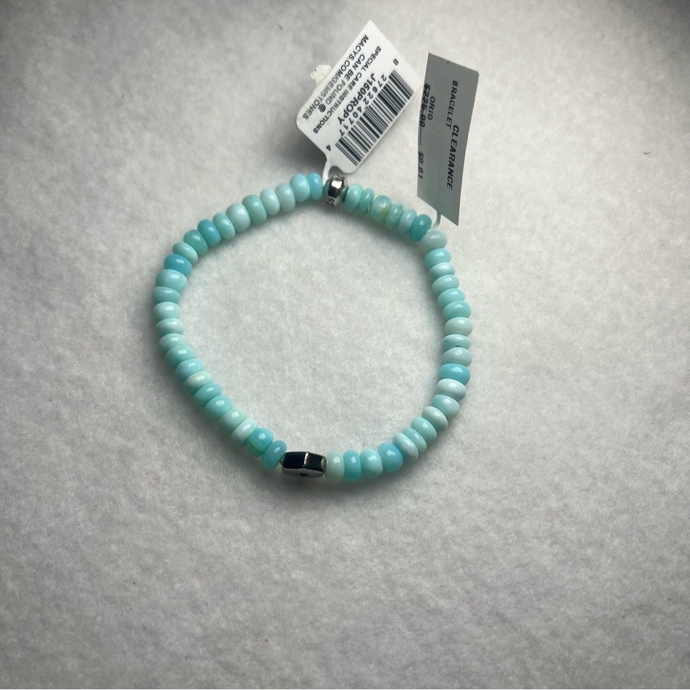 NWT jac + jo Blue Peruvian Opal 8 Beaded and Silver Bracelet