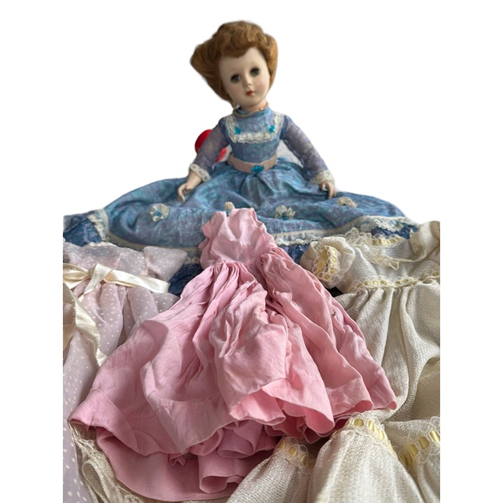 Vintage 16'' Doll with 4 vintage dresses, amazing deal, vintage lot